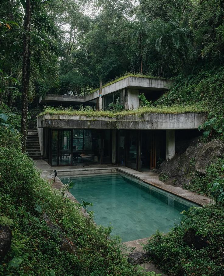 Mid-century interior with glass block walls